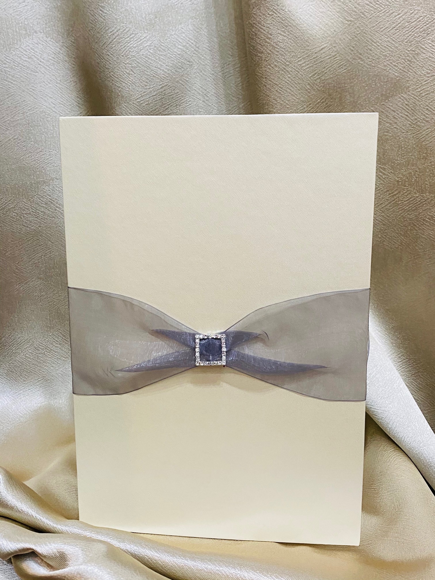 Silver Organza  Guest Book with Buckle